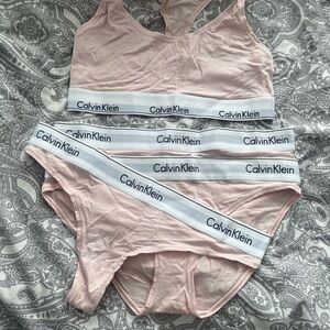 Calvin Klein Women's Pink Bralette and 3 Panty Set